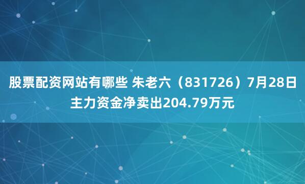 股票配资网站有哪些 朱老六（831726）7月28日主力资金净卖出204.79万元